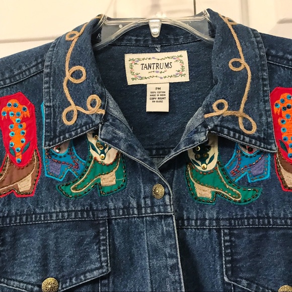 Tantrums Western Cowgirl Boots Denim Jacket - Picture 2 of 7